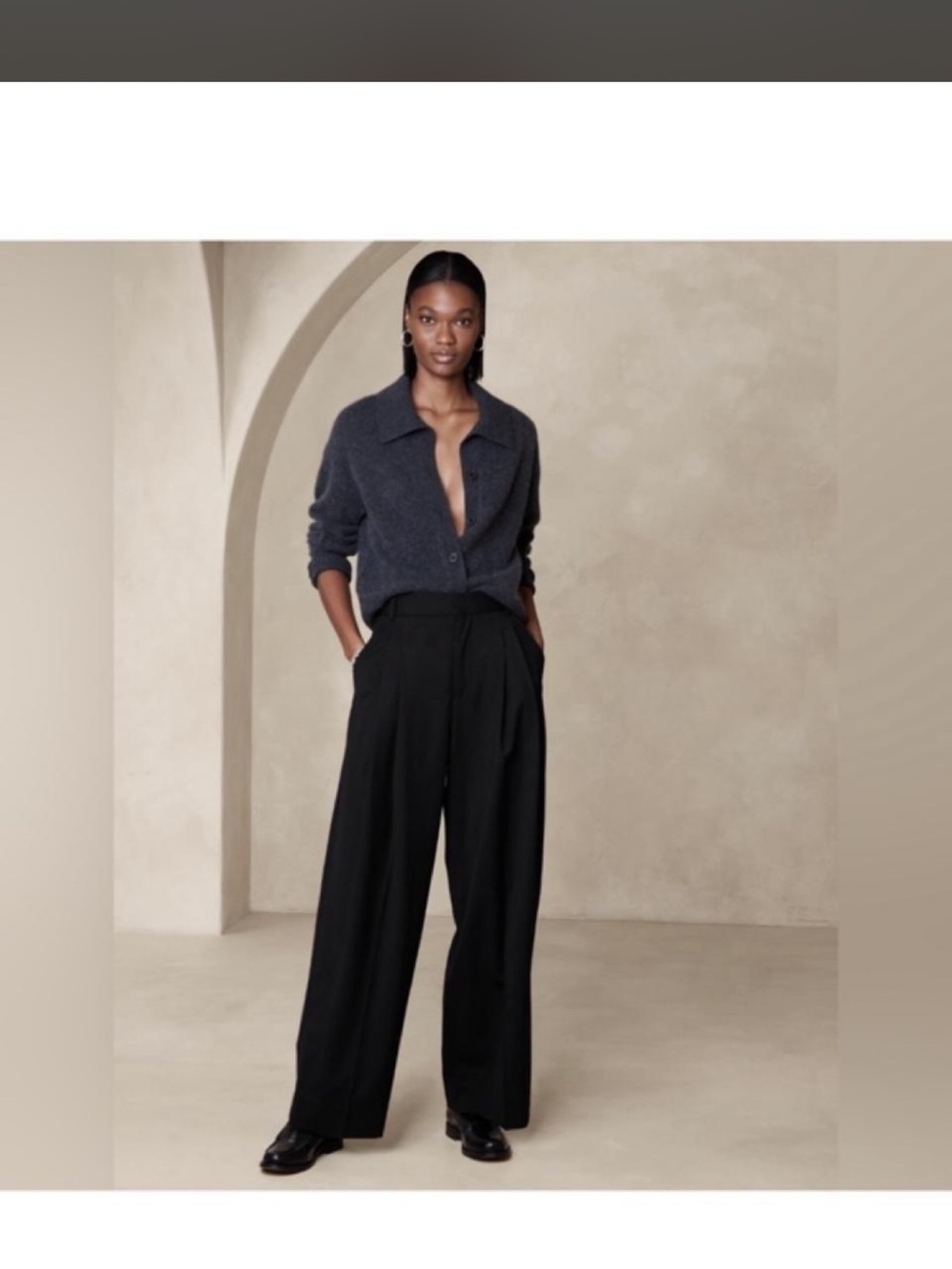Banana Republic Black Wide-Leg High-Waist Trousers